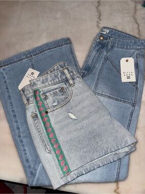 BillabongBlue High-Rise Denim Jeans & Shorts Pink & Green Embroidered Trim